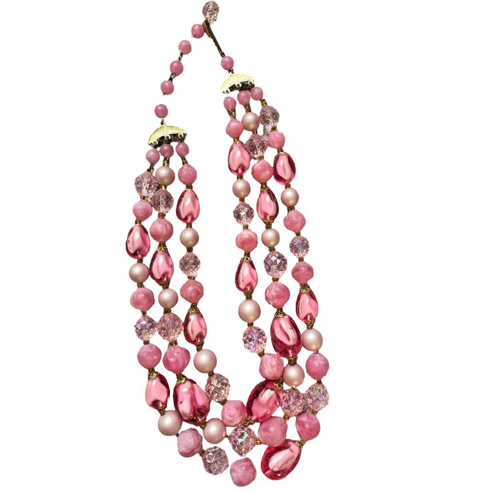 Vintage West Germany Pink Multi-Strand Beaded Necklace | 1950s–1960s - Picture 3 of 7